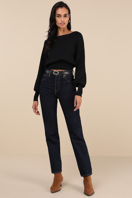 Lulus Perfect Coziness Black Long Sleeve Cropped Sweater Top In Black