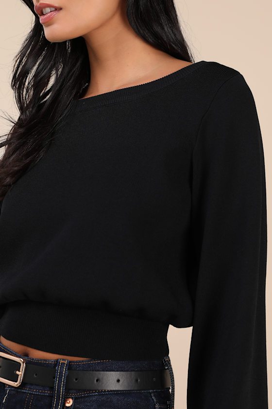 Lulus Perfect Coziness Black Long Sleeve Cropped Sweater Top In Black