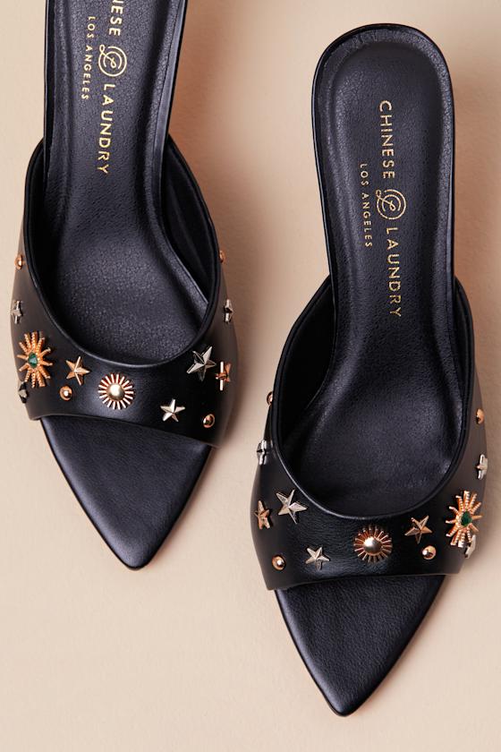 Chinese Laundry Yarah Black Studded High Heel Slide Sandals In Black