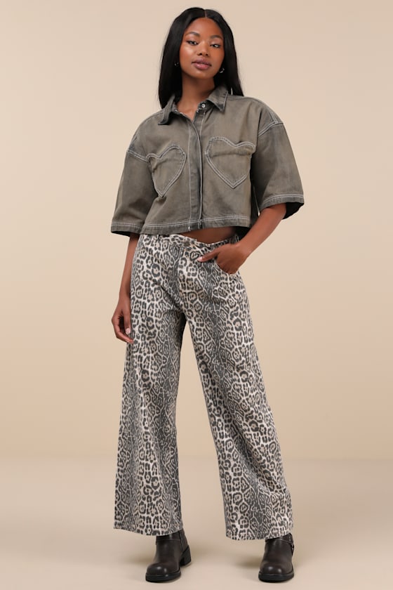 Native Youth Lacy Washed Grey Cropped Denim Top In Washed Grey