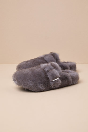 Steve Madden Bohan Grey Faux Fur Slides Buckle Mule Slides Lulus