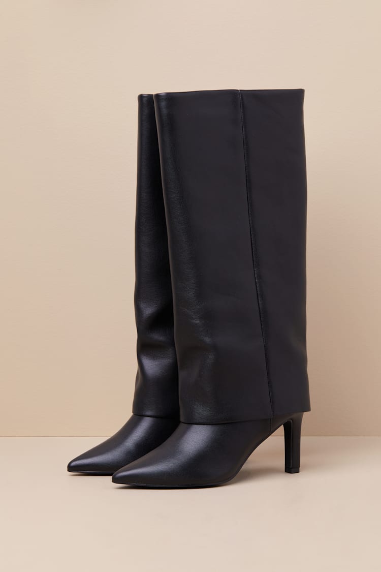 Fave Black Fold-Over Knee-High Boots