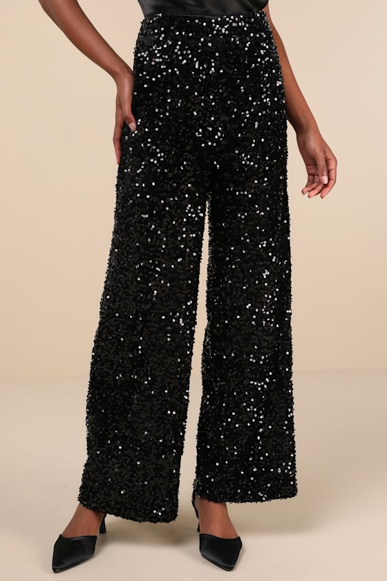 Maiya Black Velvet Sequin Wide-Leg Pants 3