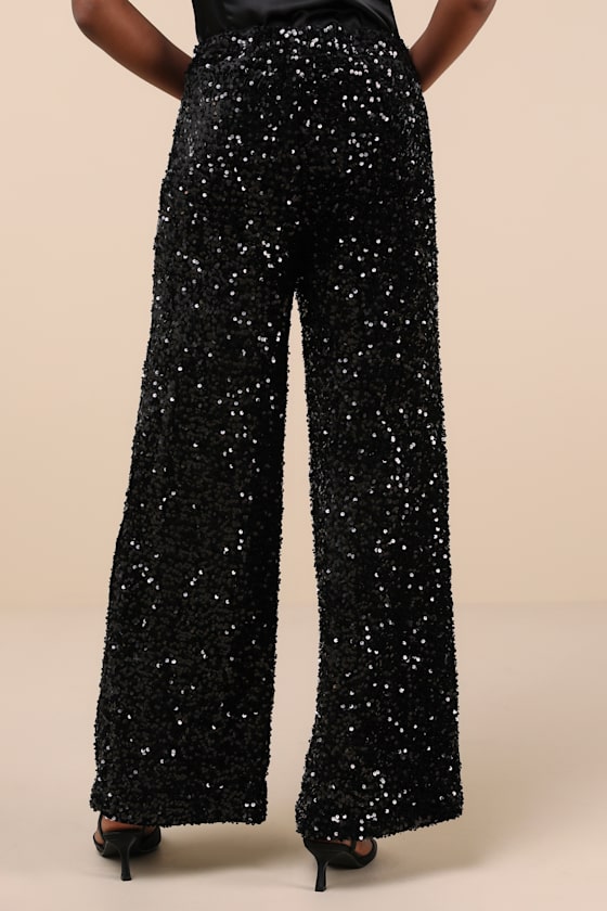 Maiya Black Velvet Sequin Wide-Leg Pants