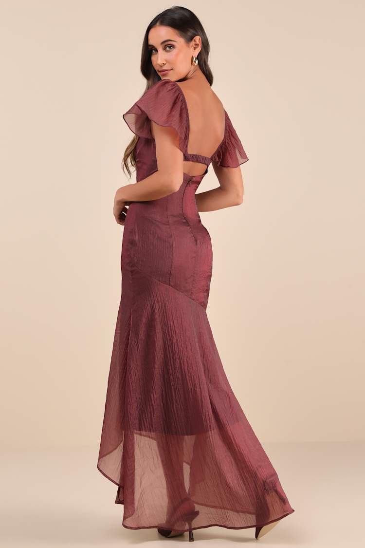 Dreamy Grace Mauve Purple Crinkled Flutter Sleeve Midi Dress