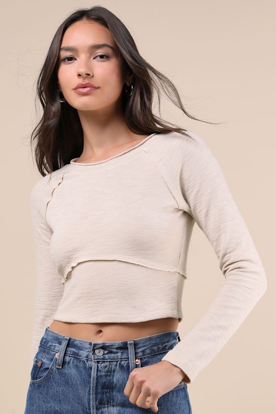 Lulus Easy Energy Cream Knit Raglan Sleeve Crop Top In White