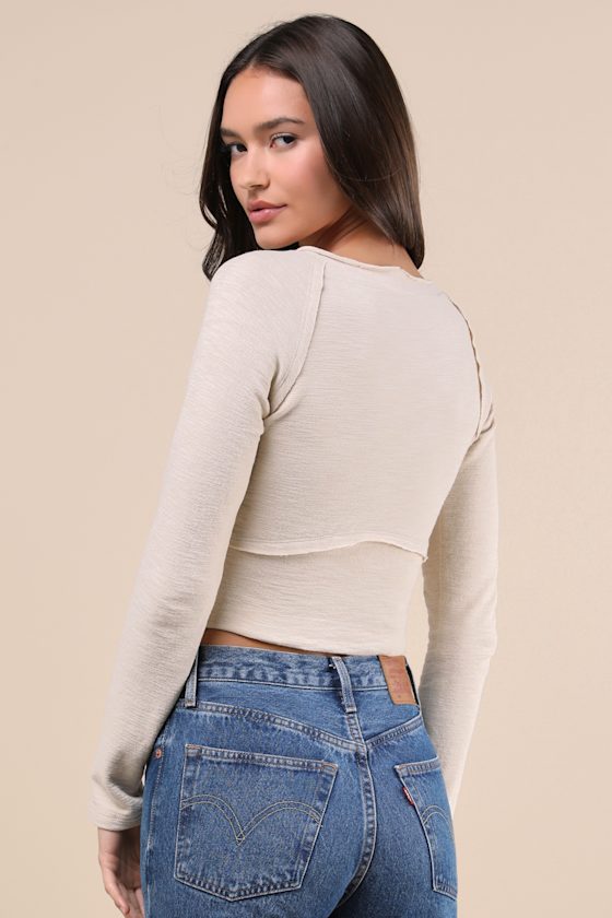 Lulus Easy Energy Cream Knit Raglan Sleeve Crop Top In White