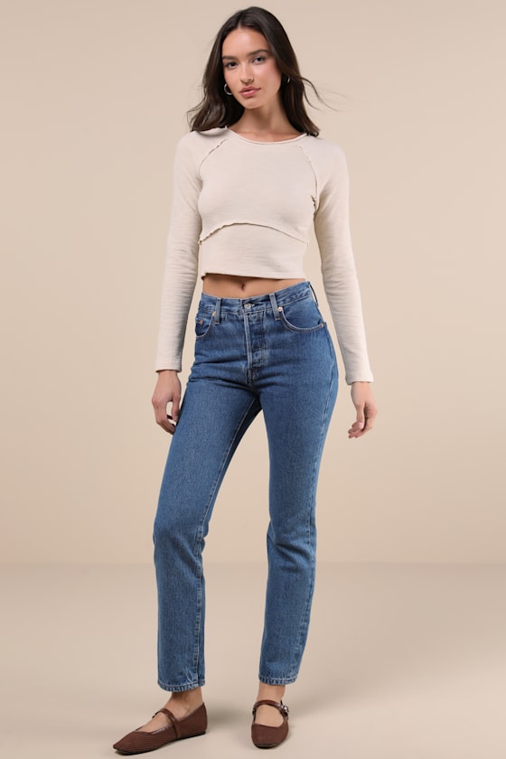 Lulus Easy Energy Cream Knit Raglan Sleeve Crop Top In White