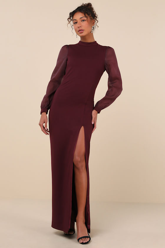 Lulus Seeking Sophistication Plum Backless Balloon Sleeve Maxi Dress In Purple