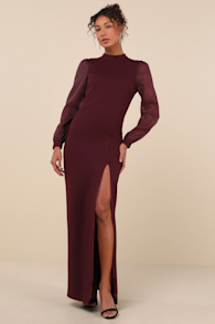 Seeking Sophistication Plum Backless Balloon Sleeve Maxi Dress 1