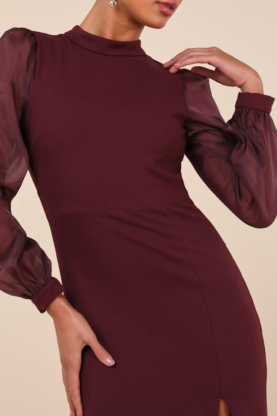 Lulus Seeking Sophistication Plum Backless Balloon Sleeve Maxi Dress In Purple