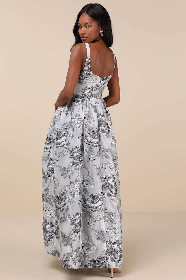 Elliatt Blossom - Silver Jacquard Dress - High-Low Maxi Dress - Lulus