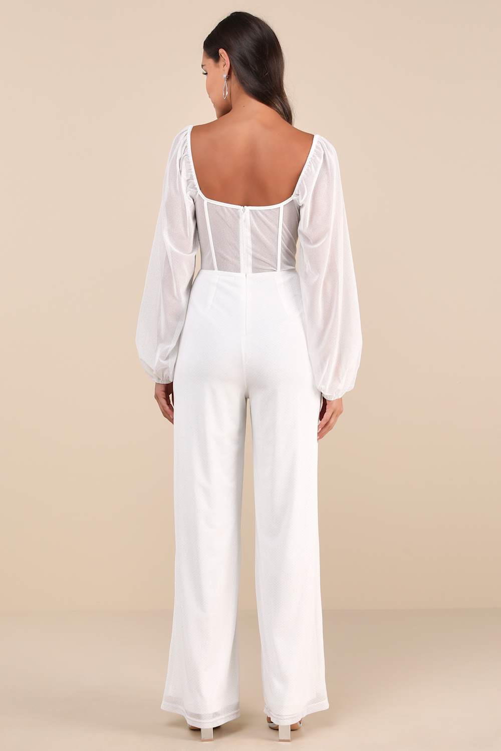 Magnetic Glamour White Balloon Sleeve Mesh Bustier Jumpsuit