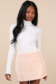 Aviva Beige Faux Fur Mid-Rise Skort 1