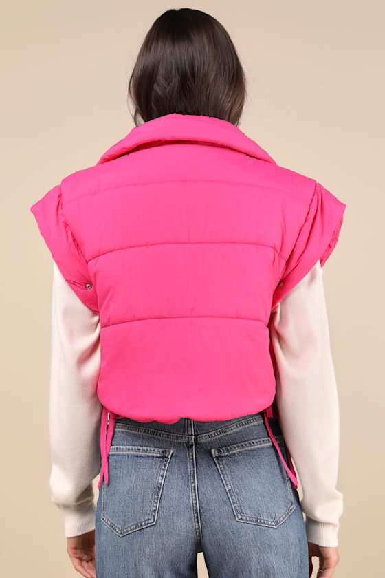 Lulus Wintertime Crush Hot Pink Quilted Cropped Side-tie Puffer Vest In Hot Pink