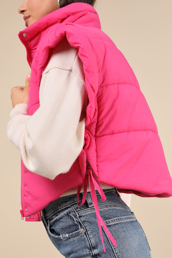 Lulus Wintertime Crush Hot Pink Quilted Cropped Side-tie Puffer Vest In Hot Pink