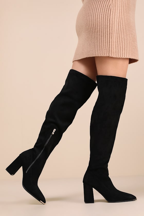 Bellwood Black Suede Pointed-Toe Over-the-Knee Boots 1