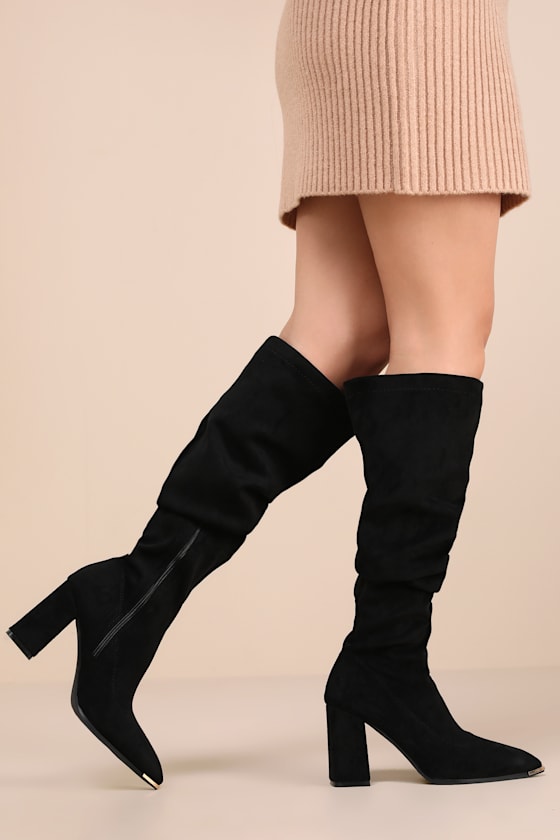 Bellwood Black Suede Pointed-Toe Over-the-Knee Boots 5