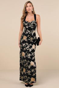 Pemberley Black Jacquard Lace-Up Maxi Dress 1