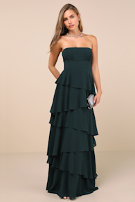 Gorgeous Essence Emerald Strapless Tiered Maxi Dress 1