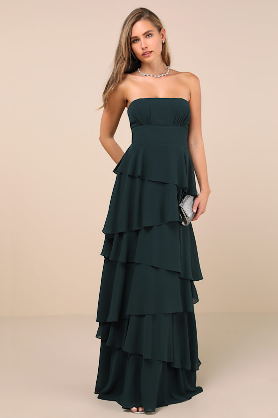 Gorgeous Essence Emerald Strapless Tiered Maxi Dress 1