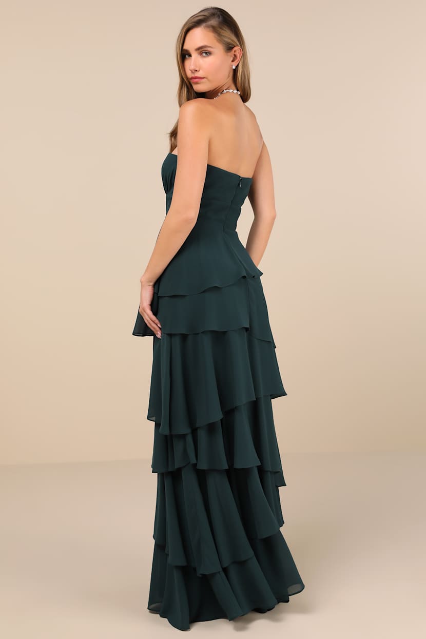 Gorgeous Essence Emerald Strapless Tiered Maxi Dress