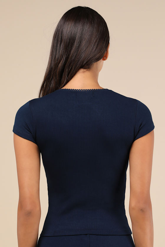 Zana Navy Ribbed Short Sleeve Baby Tee 2