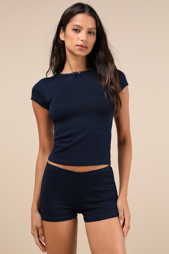 Ritulia Navy Ribbed Low-Rise Micro Shorts 4
