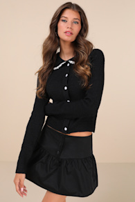 Rantifu Black Button-Front Mini Skirt 5