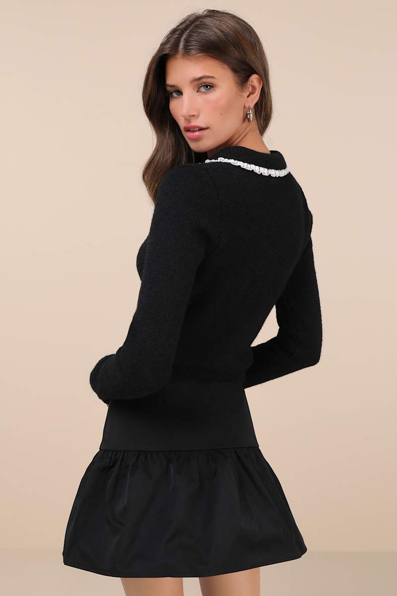 Rantifu Black Button-Front Mini Skirt