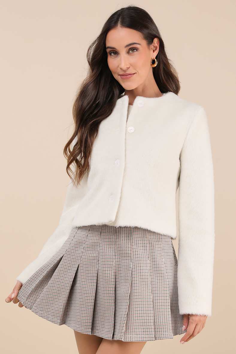 Perfectly Toasty White Fuzzy Cropped Jacket