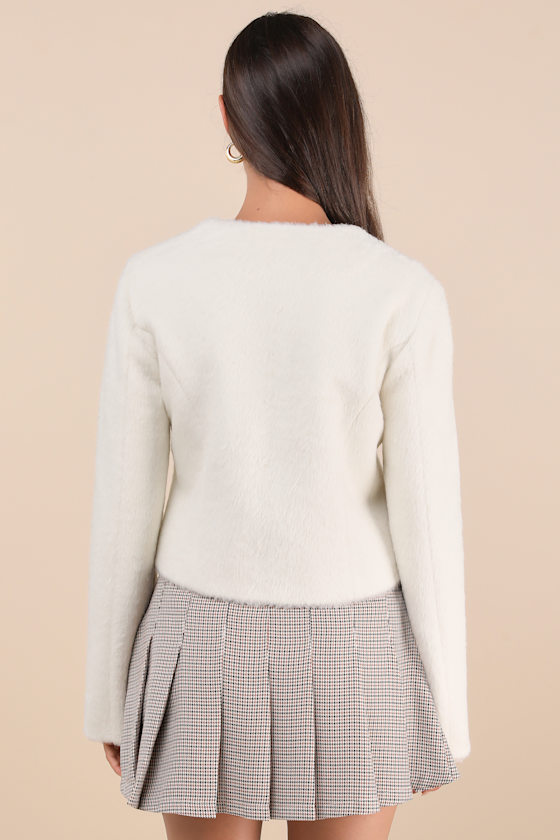 LULUS PERFECTLY TOASTY WHITE FUZZY CROPPED JACKET