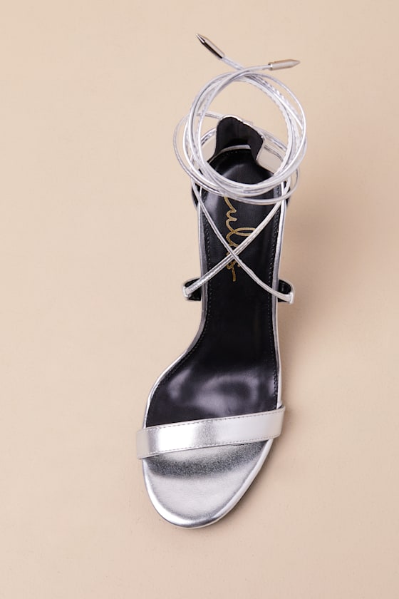 Lulus Aimee Silver Metallic Lace-up Heels In Silver