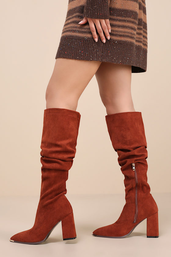 Bellwood Cognac Suede Pointed-Toe Over-the-Knee Boots 1