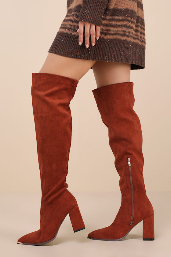 over the knee cognac suede boots
