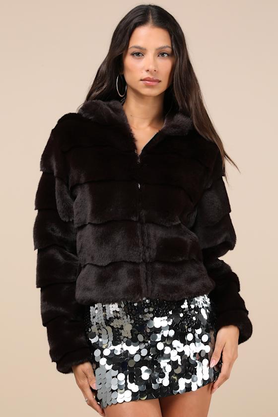 Deluxe Comfort Dark Brown Faux Fur Hooded Jacket 4