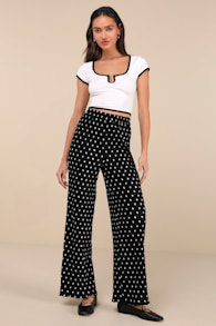 Marvelously Adorable Black Polka Dot Pleated High-Rise Pants 1