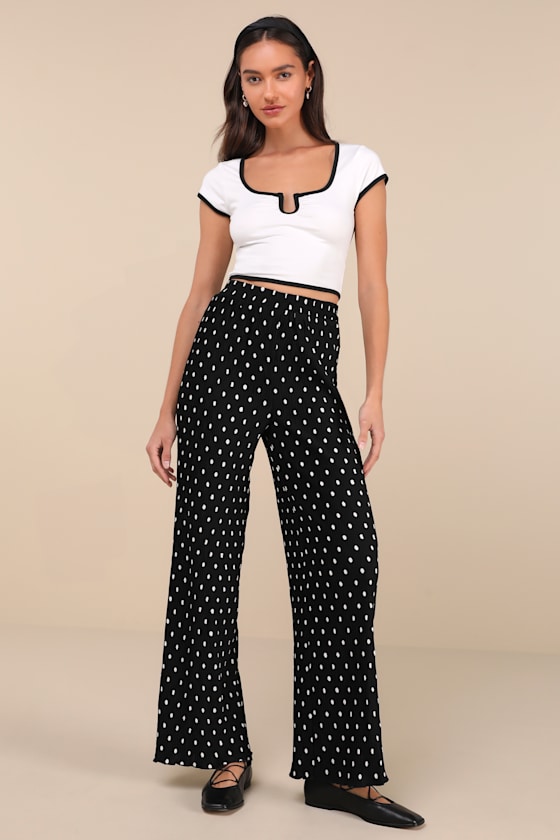 Marvelously Adorable Black Polka Dot Pleated High-Rise Pants 1