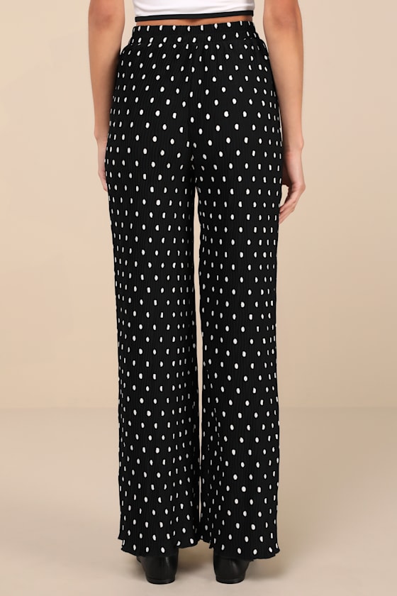 Lulus Marvelously Adorable Black Polka Dot Pleated High-rise Pants In Black