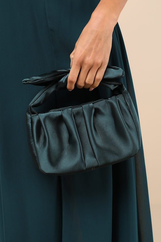 Essential Style Emerald Green Satin Knot Handle Clutch Bag 1