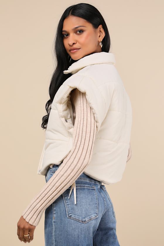 Lulus Wintertime Crush Ivory Quilted Cropped Side-tie Puffer Vest In Ivory