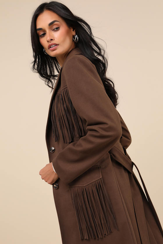 Lulus Palomino Dreams Brown Fringe Coat In Brown