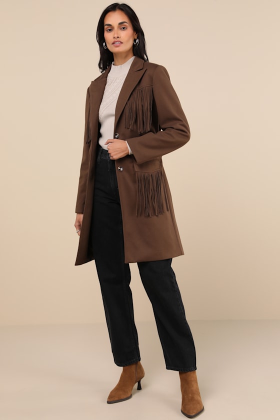 Lulus Palomino Dreams Brown Fringe Coat In Brown