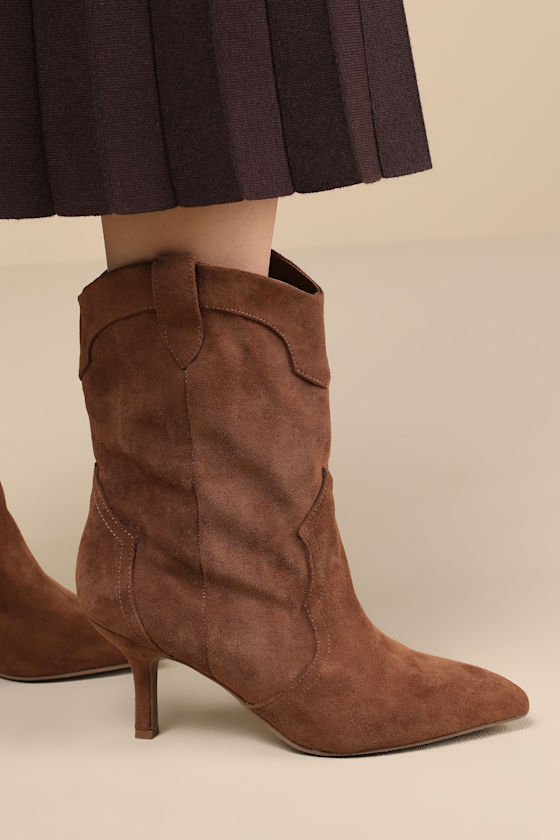 Penrose Chestnut Suede Pointed-Toe Booties 1