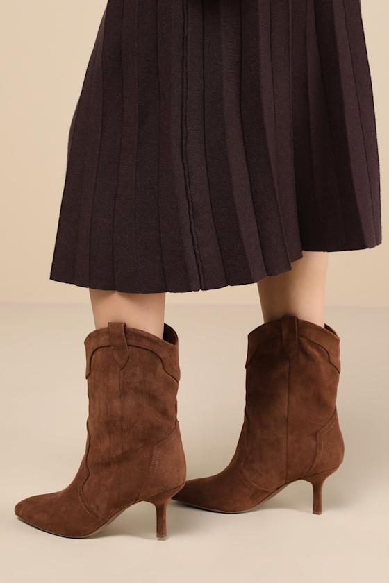 Penrose Chestnut Suede Pointed-Toe Booties 5
