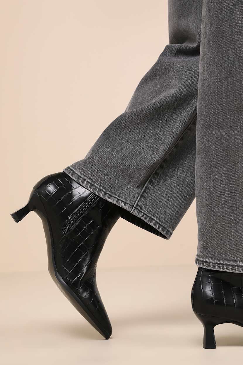 chinese dress ladies Kiki Kitten Heel Boots Black Leather – B.loved