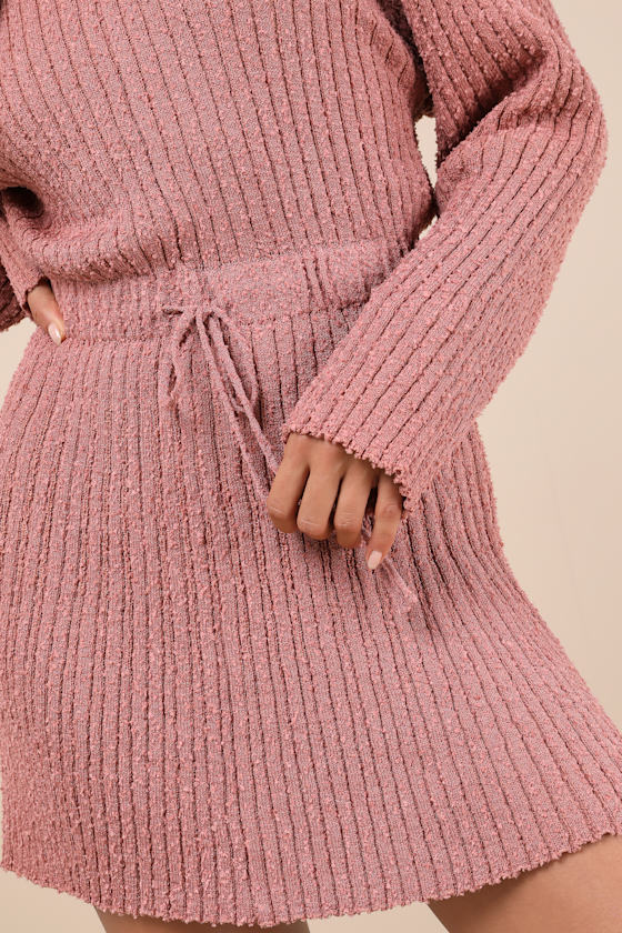 Lulus Considerable Charm Mauve Boucle Knit Sweater Mini Dress In Mauve