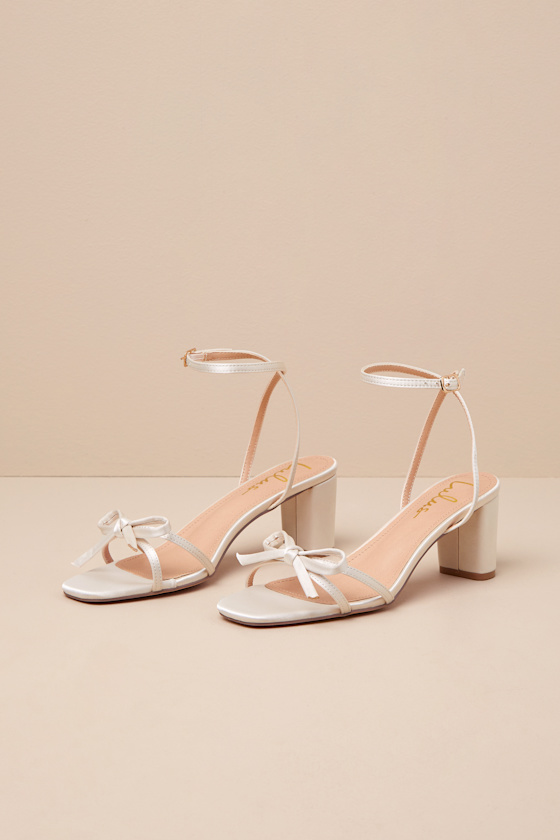 Rezzy Champagne Satin Bow Ankle Strap High Heel Sandals 3