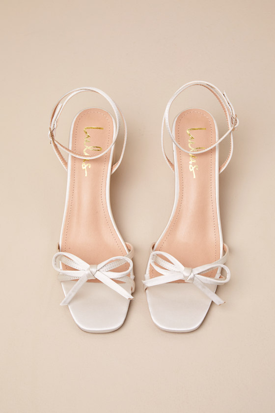 Lulus Rezzy Champagne Satin Bow Ankle Strap High Heel Sandals In Champagne