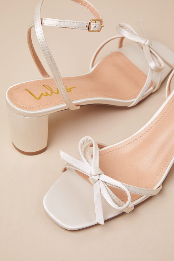 Lulus Rezzy Champagne Satin Bow Ankle Strap High Heel Sandals In Champagne
